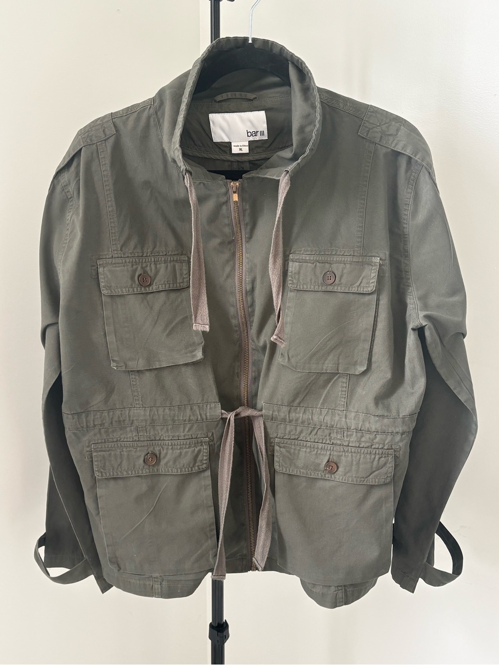 Bar III Sage Green Military Field Jacket with Drawstring Waist